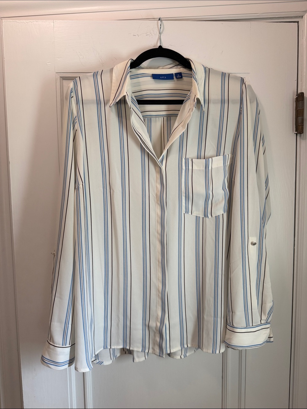 Apt. 9 Cream Button-Down Shirt with Blue Stripes